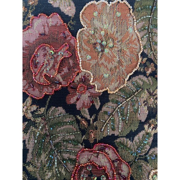CHRISTIANA LAPETINA Victorian Vtge Tapestry Floral Shoulder Bag Blk Hand Beaded - Picture 9 of 12